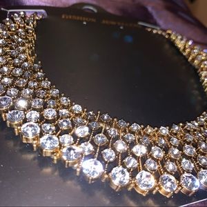 Statement faux diamond studded necklace